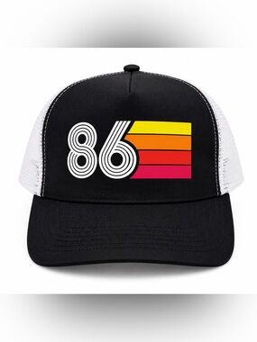 1986 Retro Trucker Hat 40th Birthday 80s Black White Unisex Cap